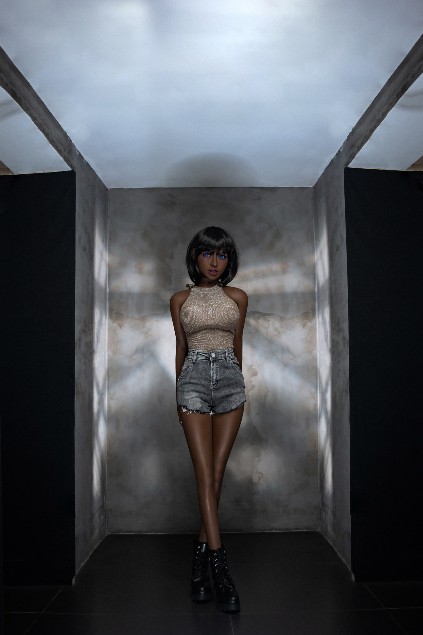 AIBEI | Laffey - 4ft 10/148cm Sexy Black Color Skin Love Doll With Short Straight Hair-First Love Doll