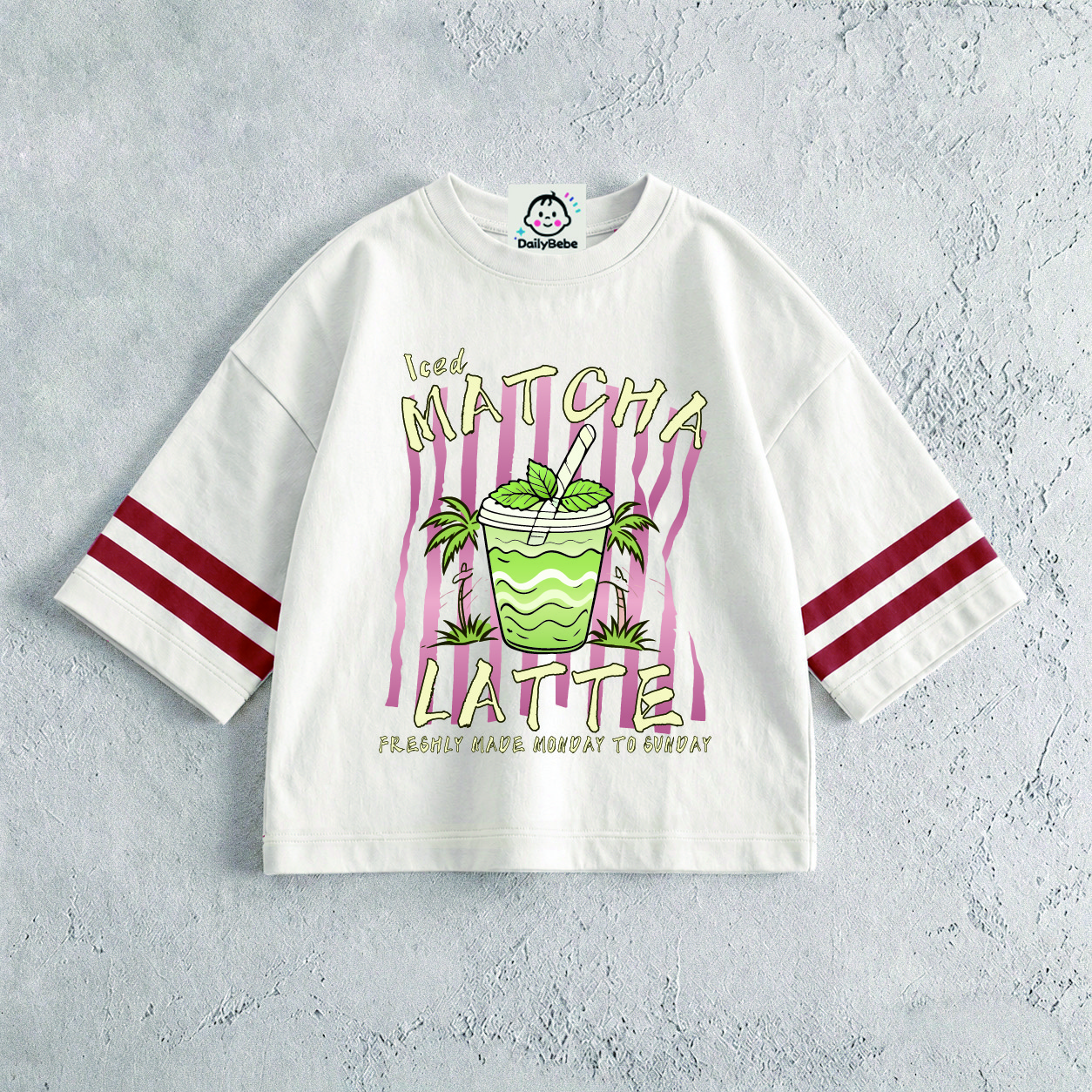 ICED MATCHA LATTE Baby & Kids Stripe T-Shirt (6M-12Y)