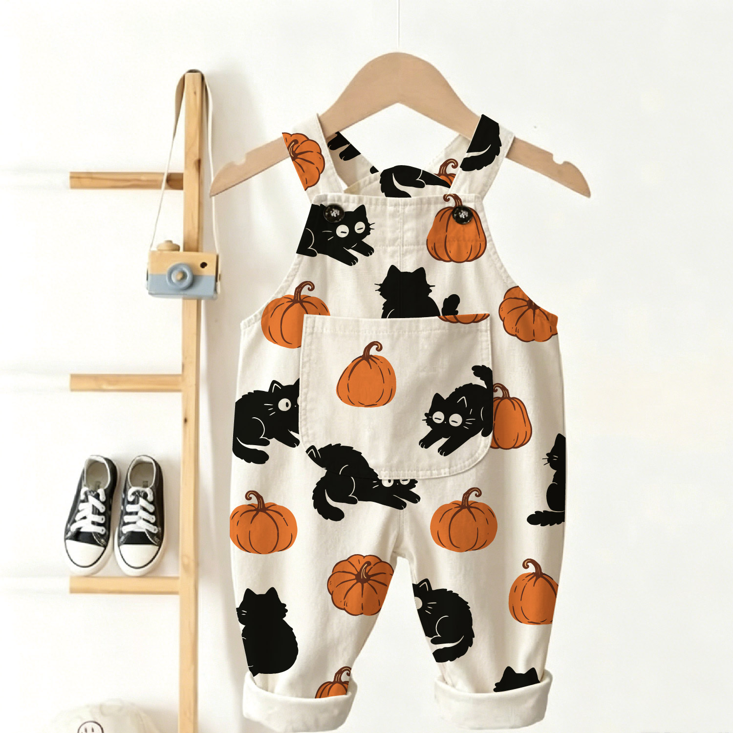 Baby Halloween Pumpkin Cat Overalls