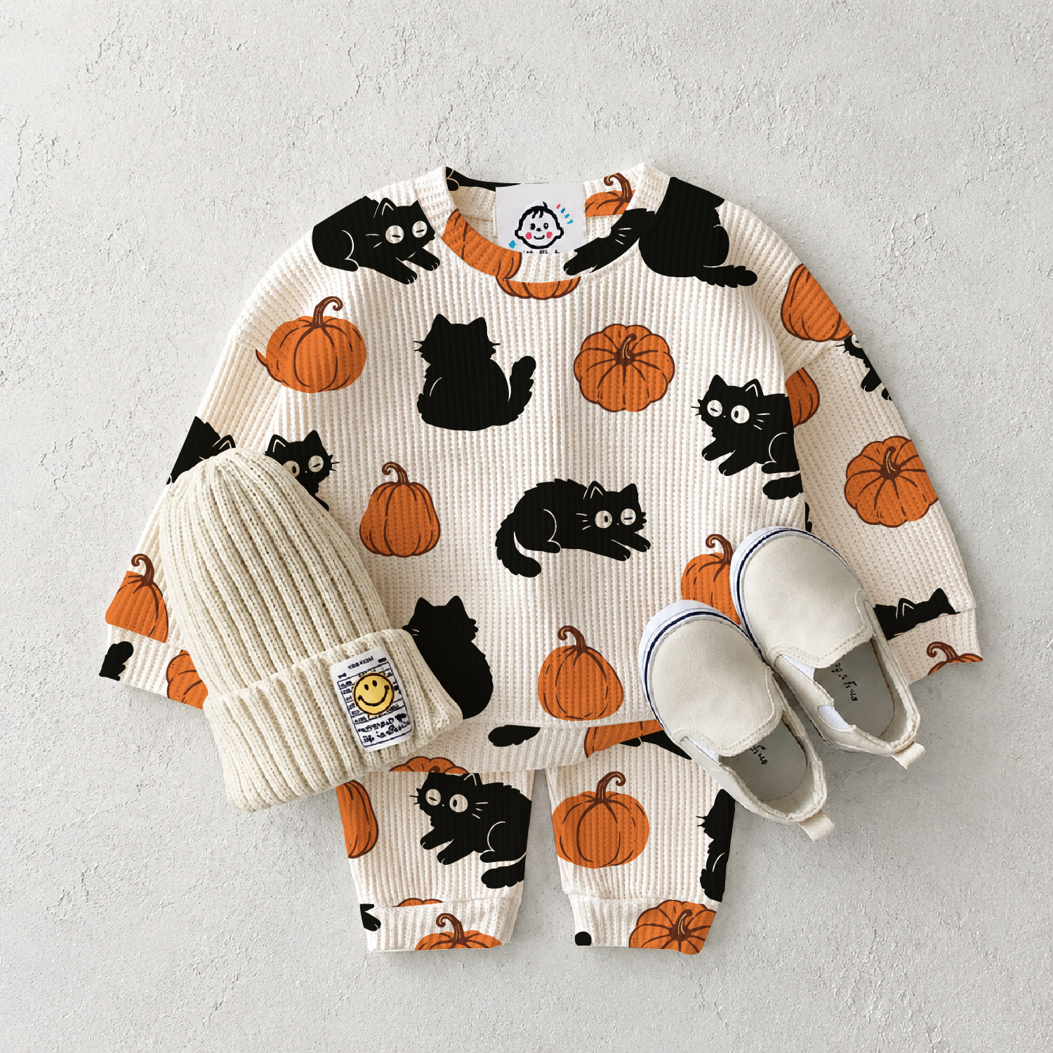 Baby Halloween Pumpkin Cat Waffle 2-Piece Set