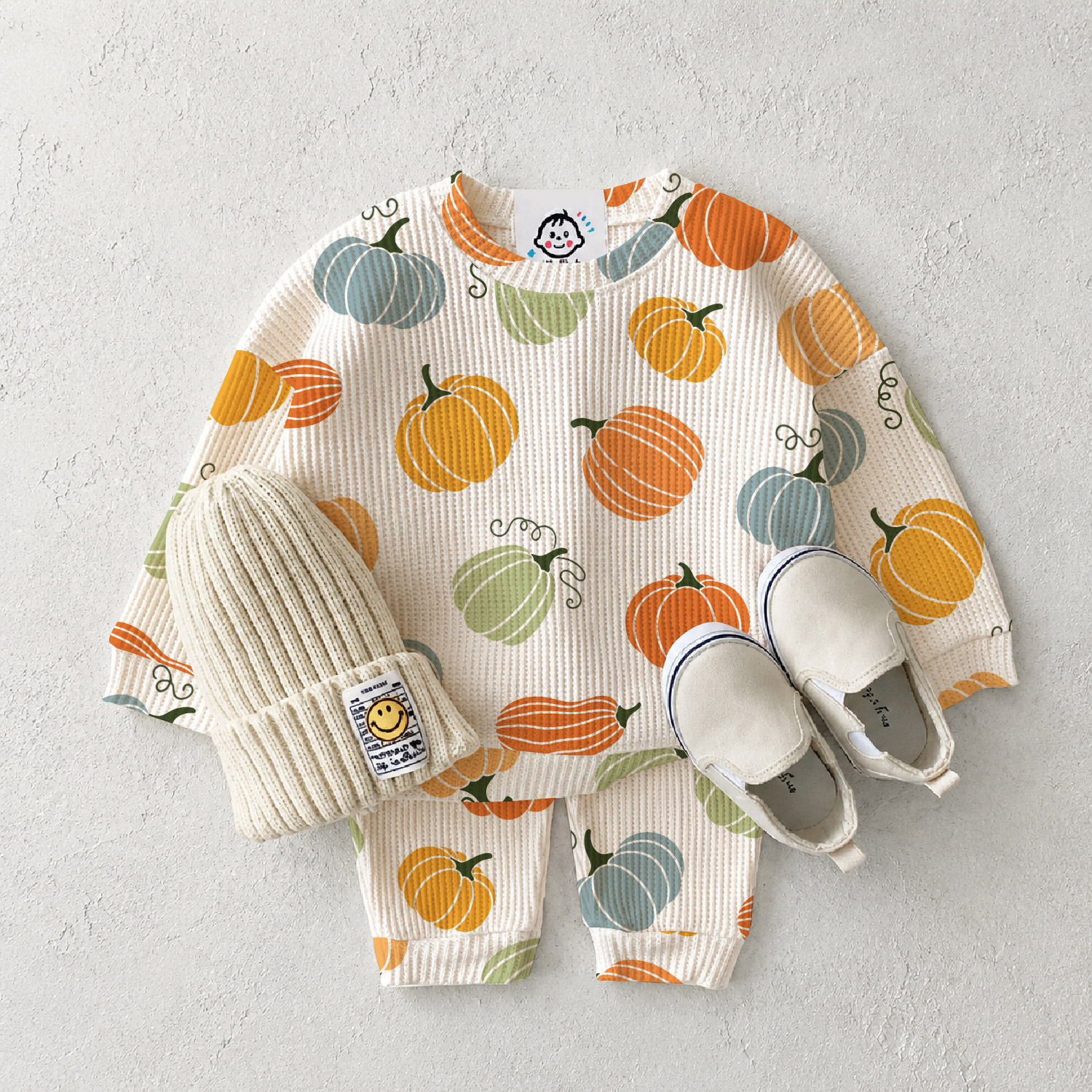 Baby Halloween Colorful pumpkin Waffle 2-Piece Set