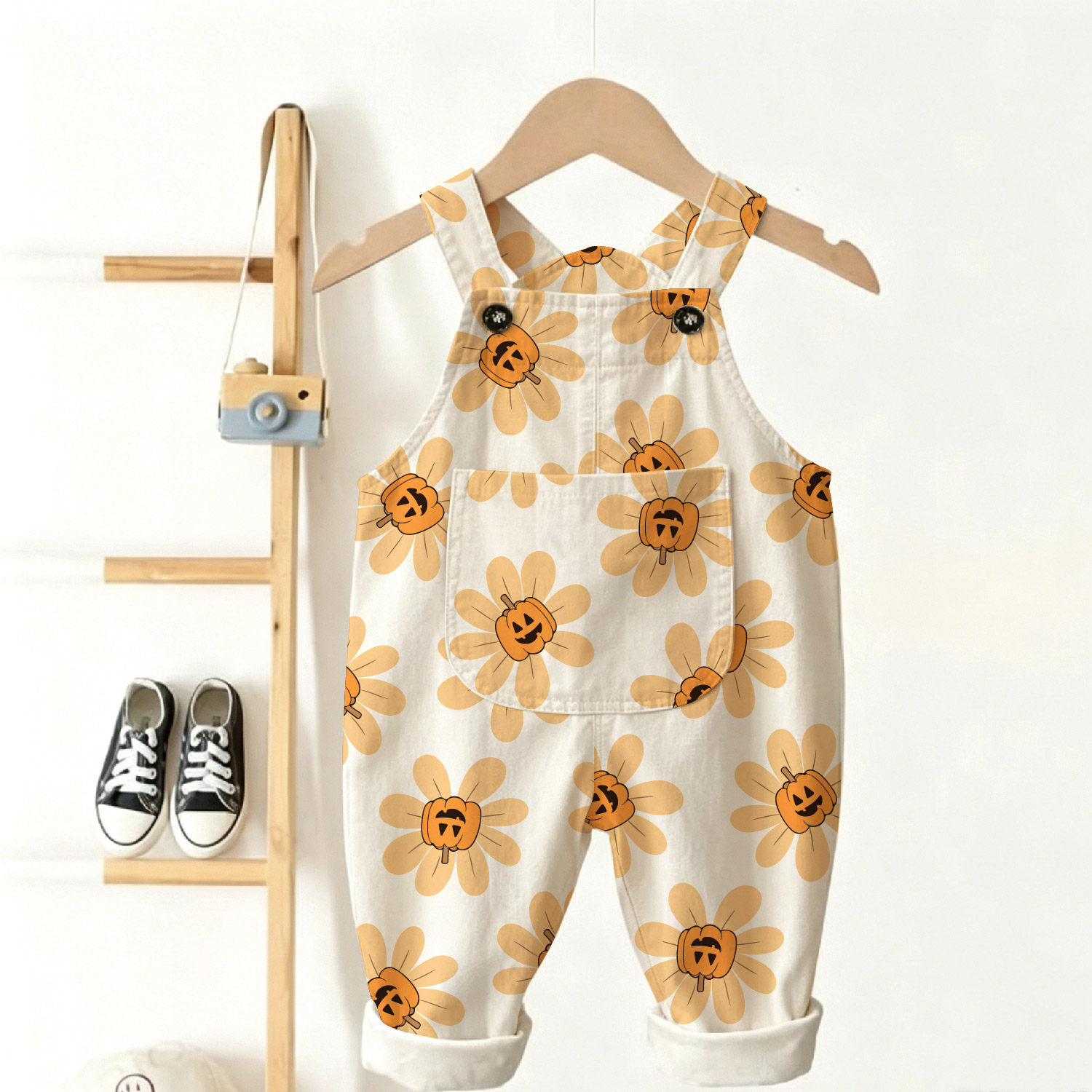 Baby Toddler Pumpkin Flowers Overalls