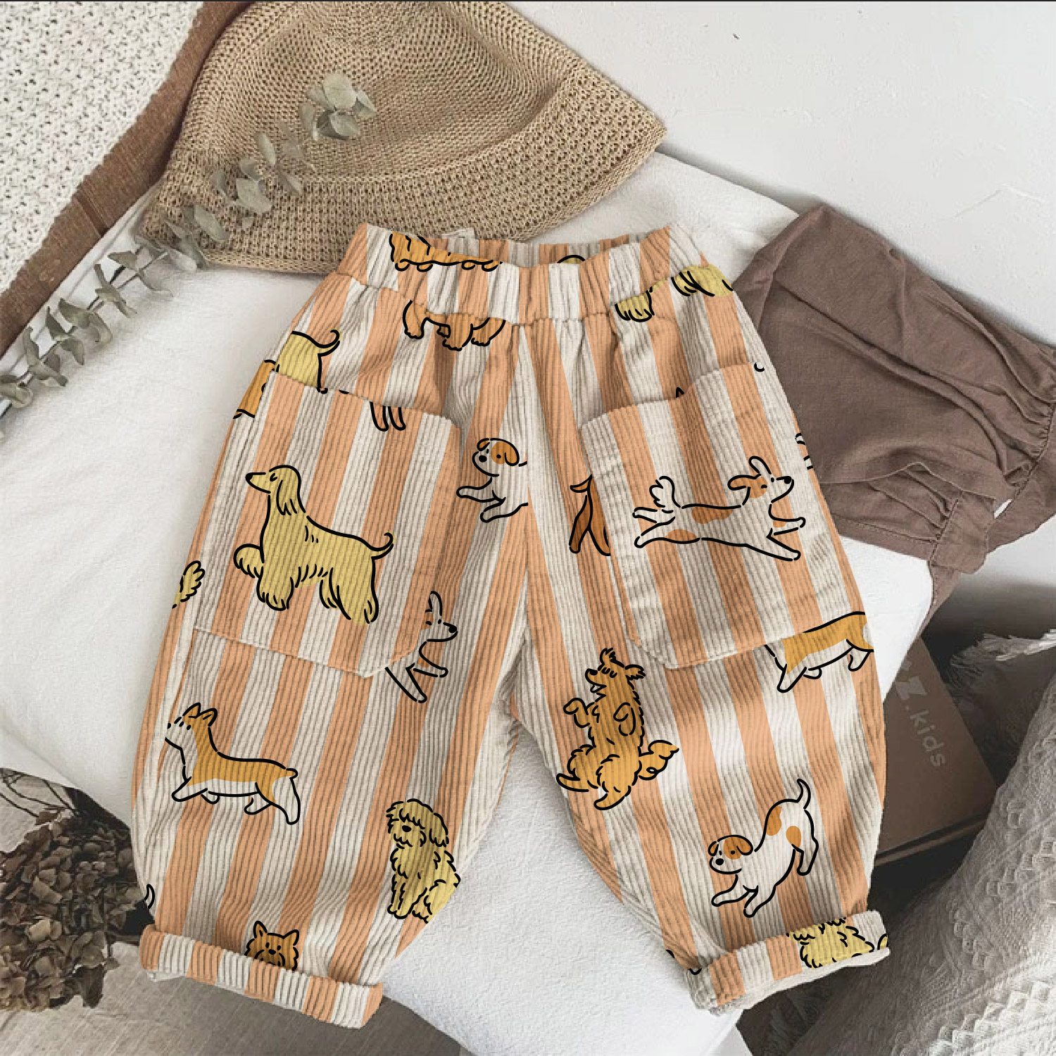 Baby & Kids Striped Dog Corduroy Pants