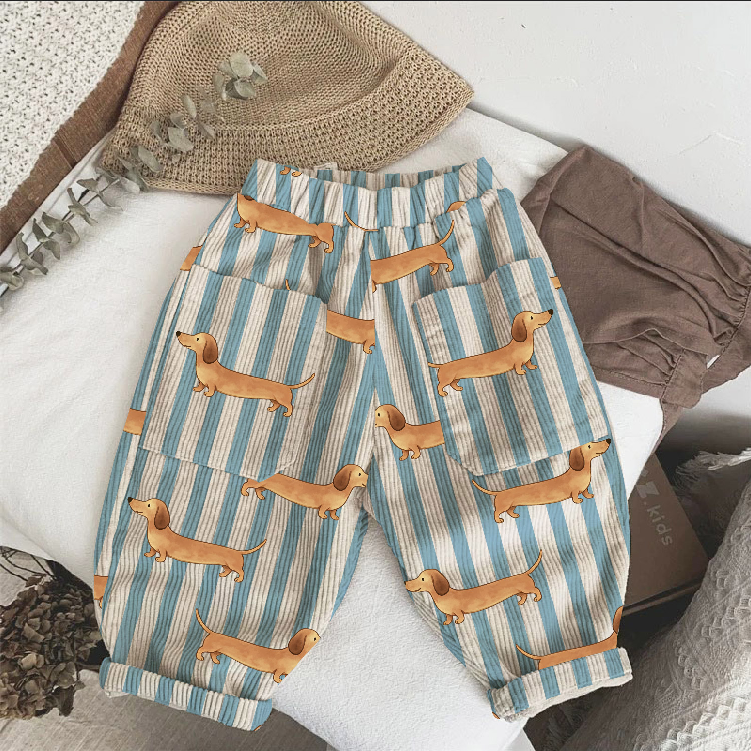 Baby & Kids Dog Striped Corduroy Pants