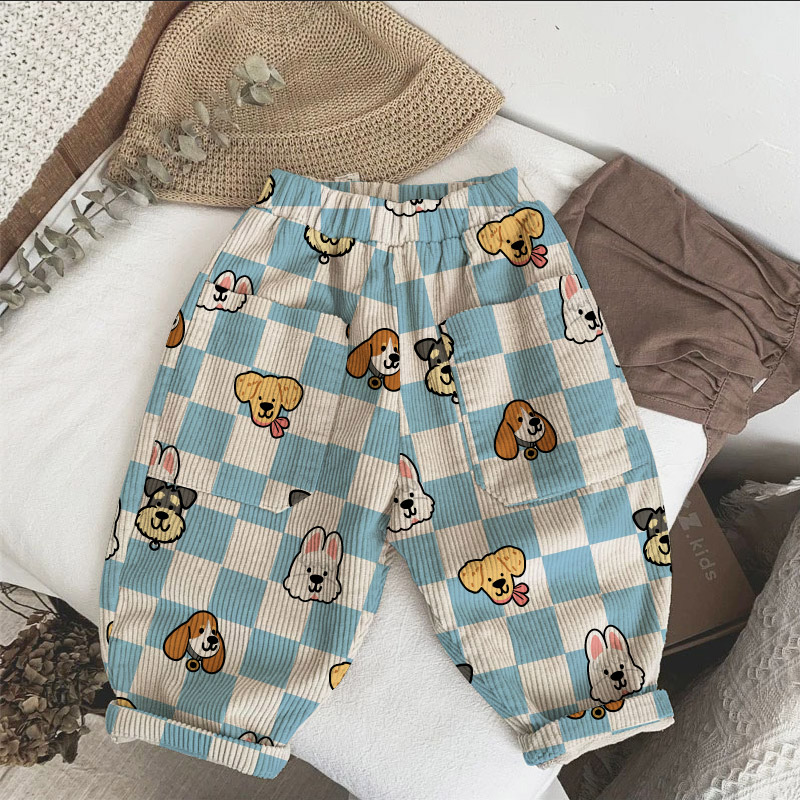 Baby & Kids Checkered Dog Corduroy Pants