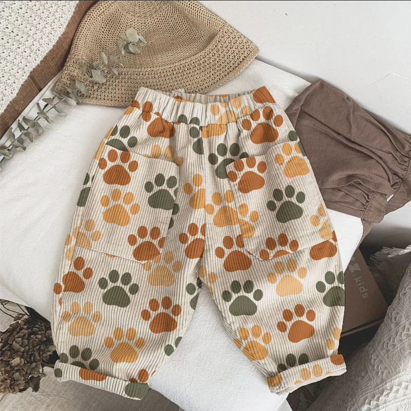 Baby & Kids Colorful Dog Paw Corduroy Pants