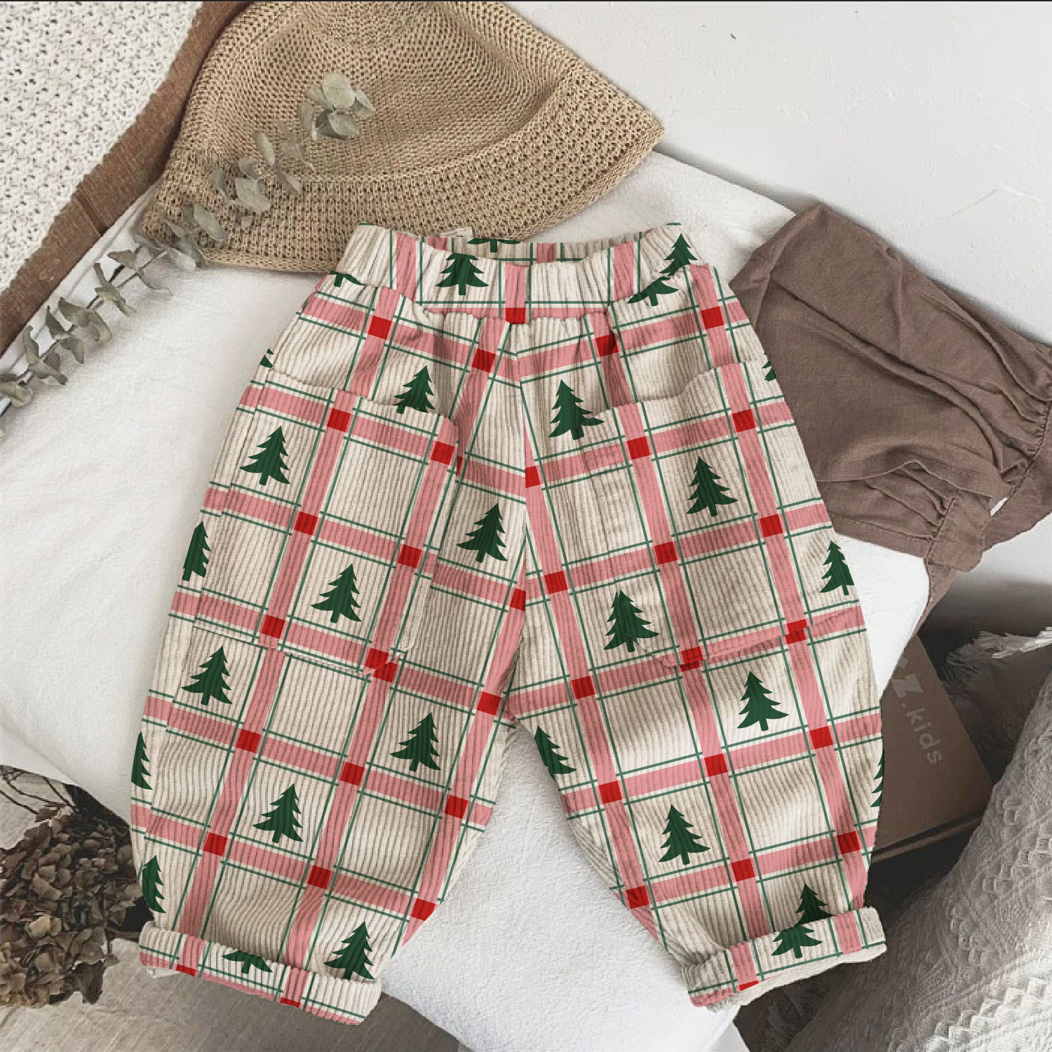 Baby & Kids Checkered Christmas Tree Corduroy Pants