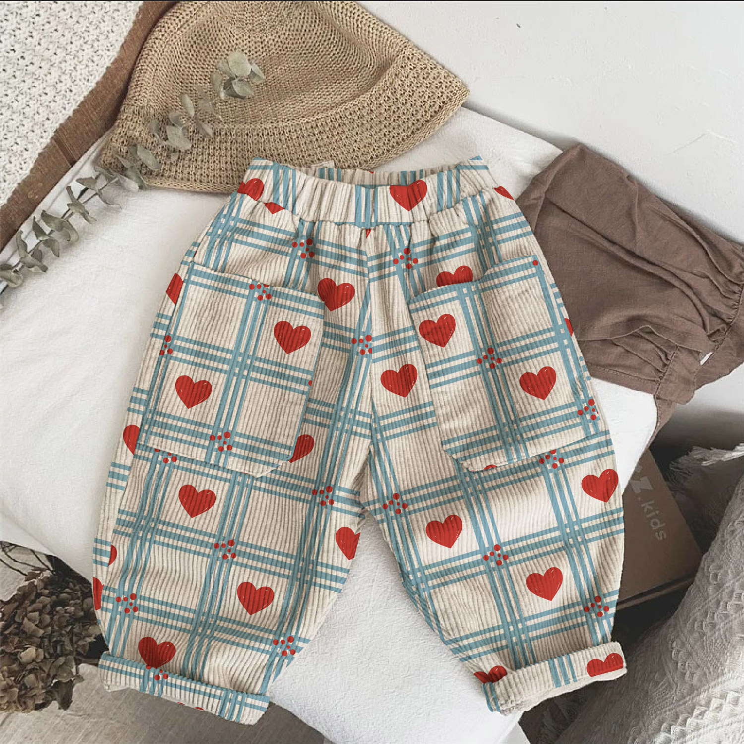 Baby & Kids Checkered Heart Corduroy Pants