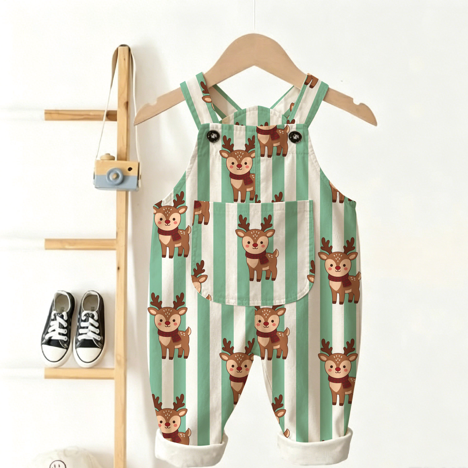Baby Toddler Stripe Christmas Reindeer Overalls