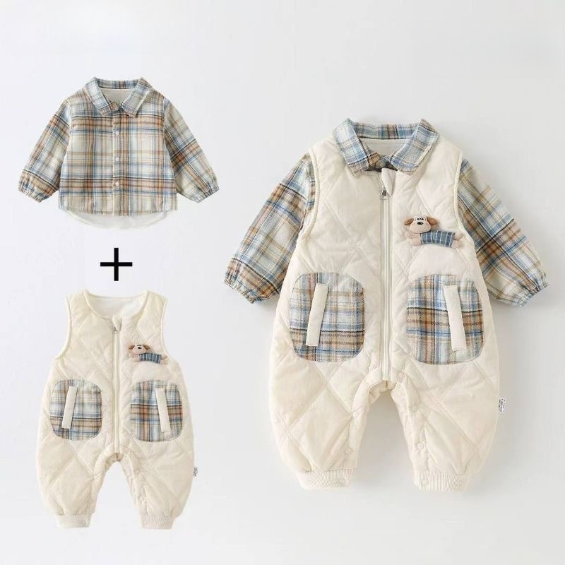 2-Piece Baby Toddler Plaid Shirt & Overalls Set
