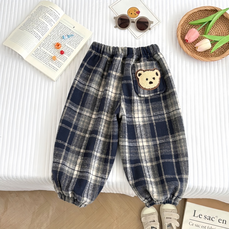 Baby Toddler Warm Bear Plaid Casual Pants