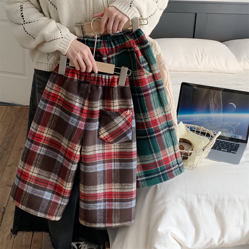 Baby Toddler Warm Tweed Plaid Wide-Leg Pants