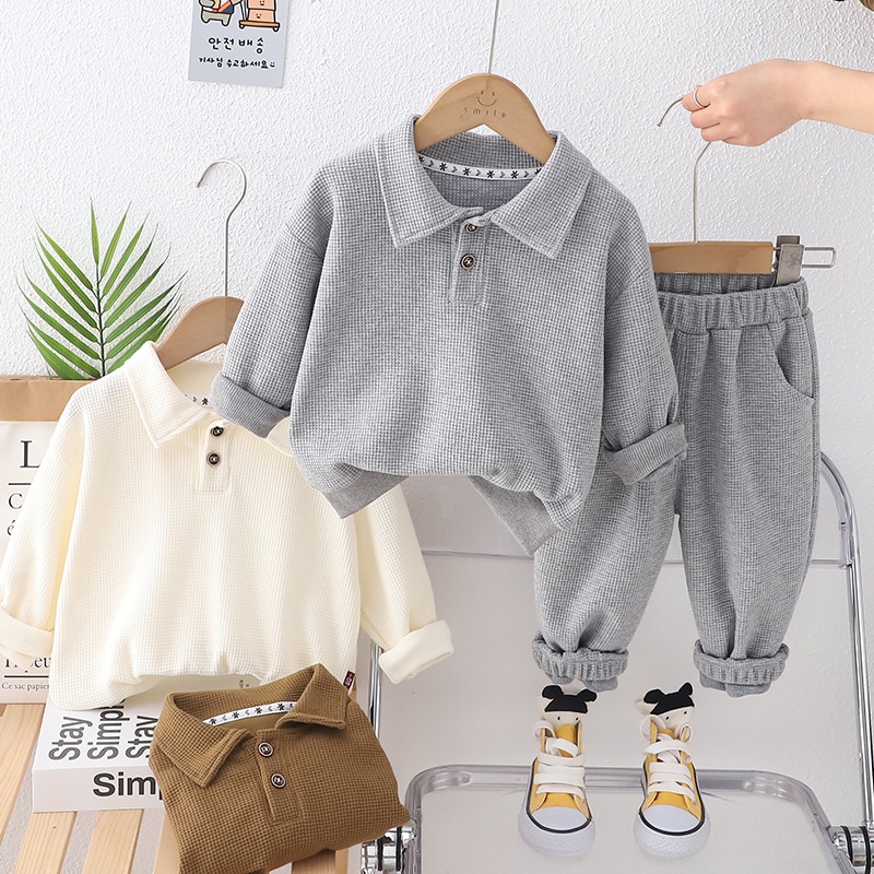2-Piece Baby Toddler Waffle Sweatshirt Set