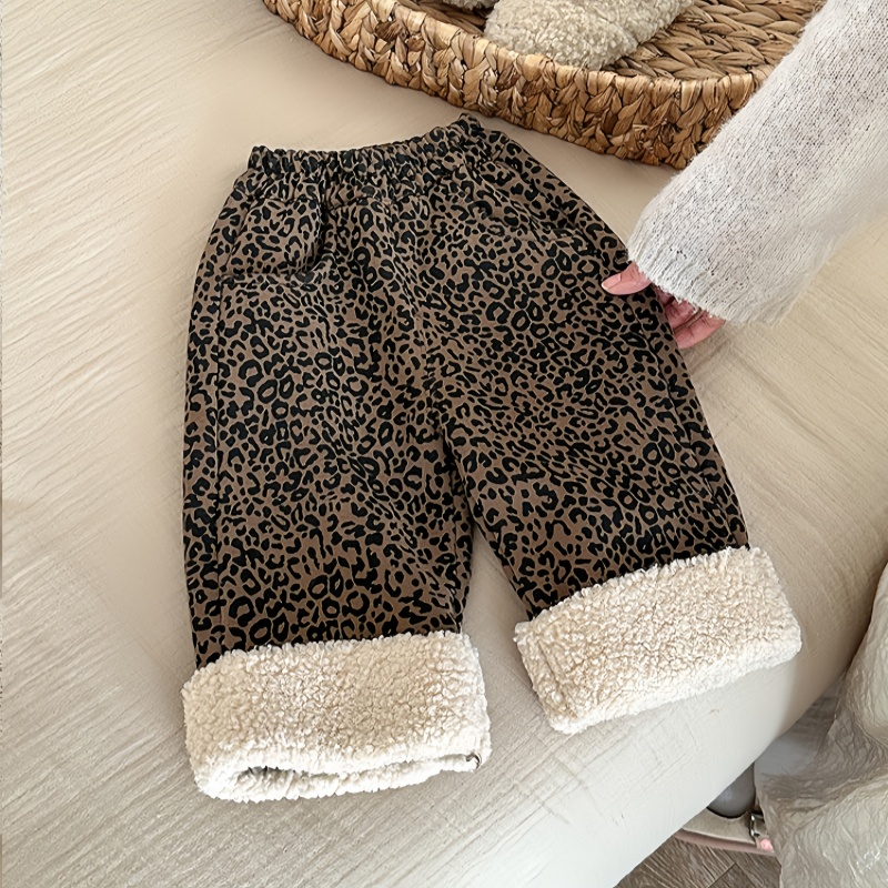 Baby Leopard Print Wool Lamb Patchwork Pants