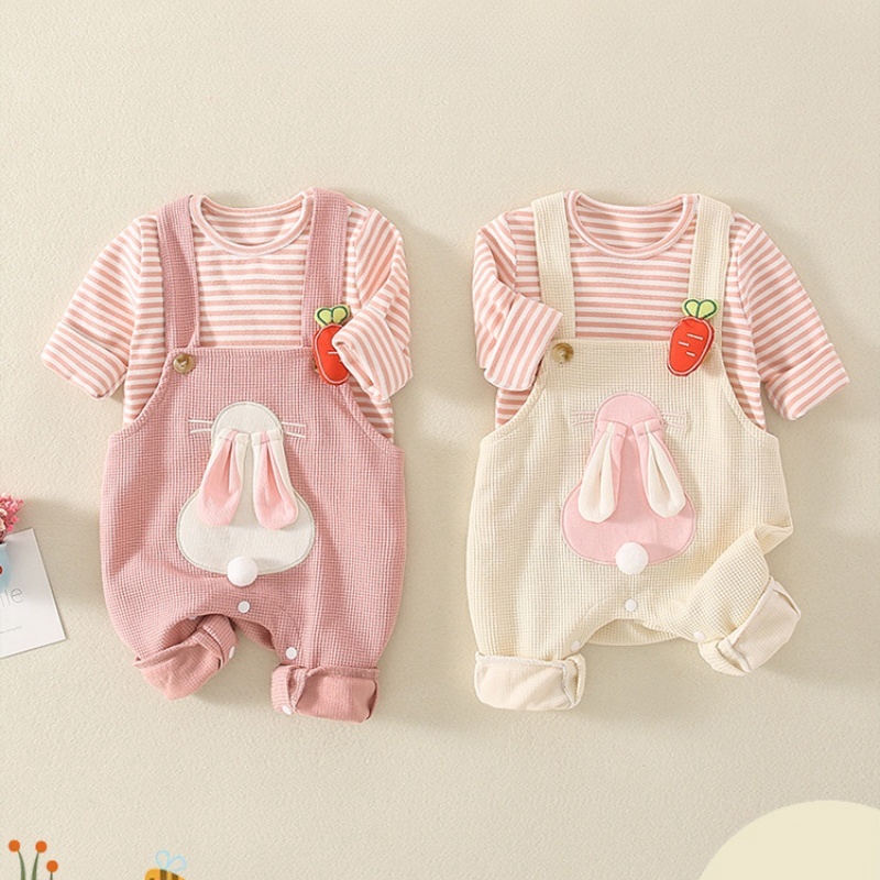 2 Piece Baby Girls Striped Overalls Set