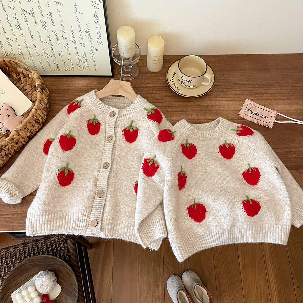 Toddler Girls Cute Strawberry Cardigan Sweater