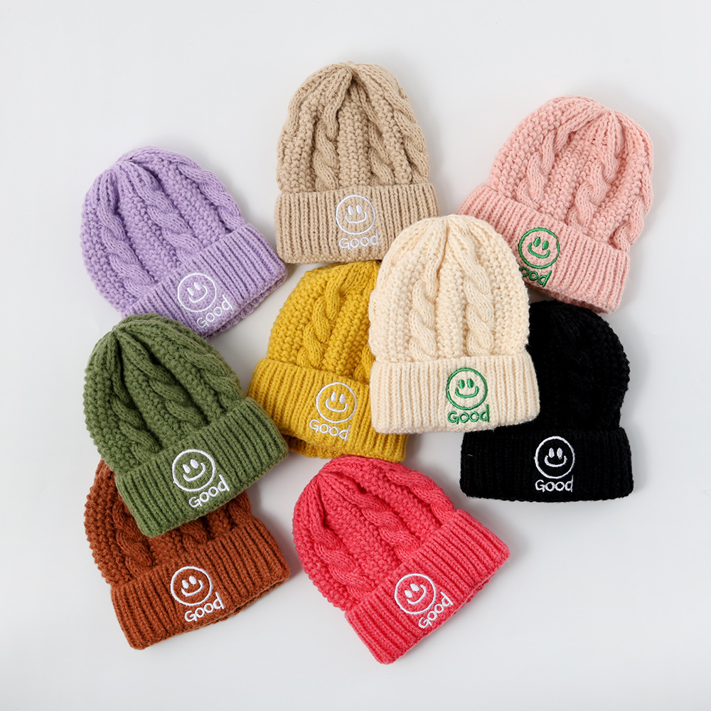 Baby Smiley Solid Color Warm Wool Hat