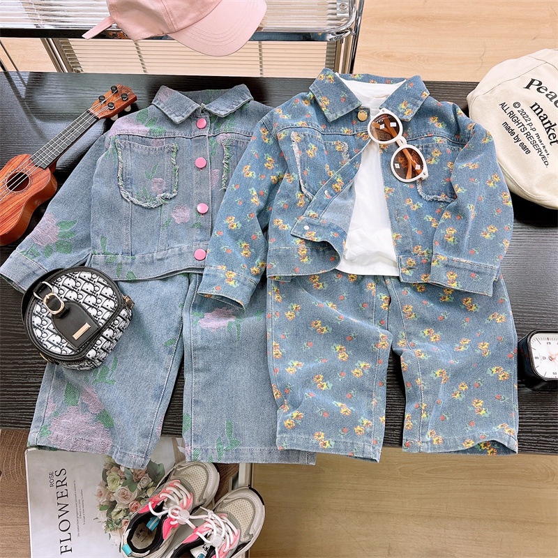 2- Piece Baby Toddler Girls Printed Denim Set