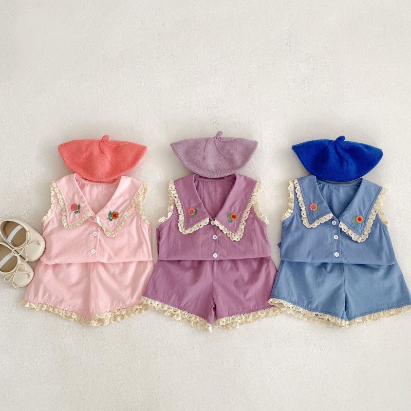 Baby Toddler Lace Patchwork Tank Top and Shorts 2-Piece Set