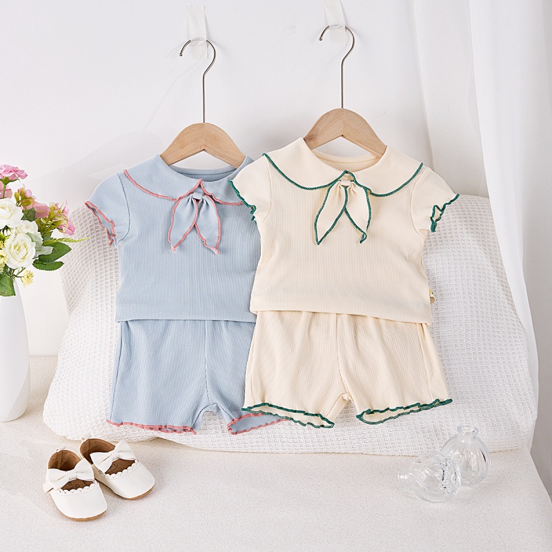 Baby Girl Bow Tie Stretch Shorts 2-Piece Set