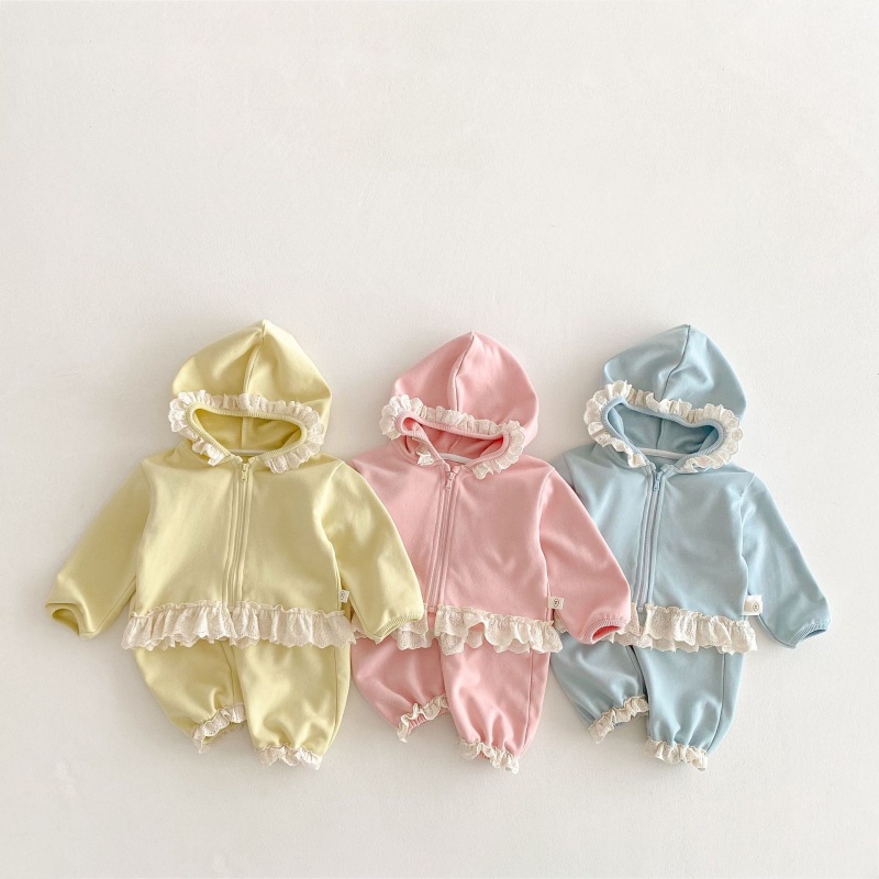 Baby Toddler Girl Lace Patchwork Jacket Pant Set