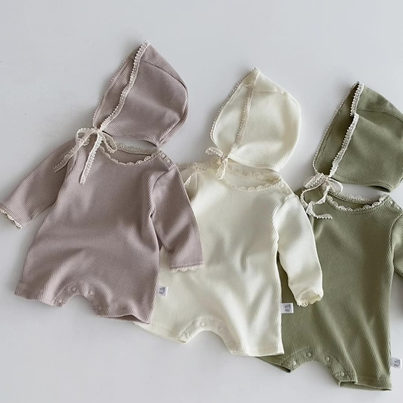 Baby Girl Waffle Lace Romper（Hat Included）