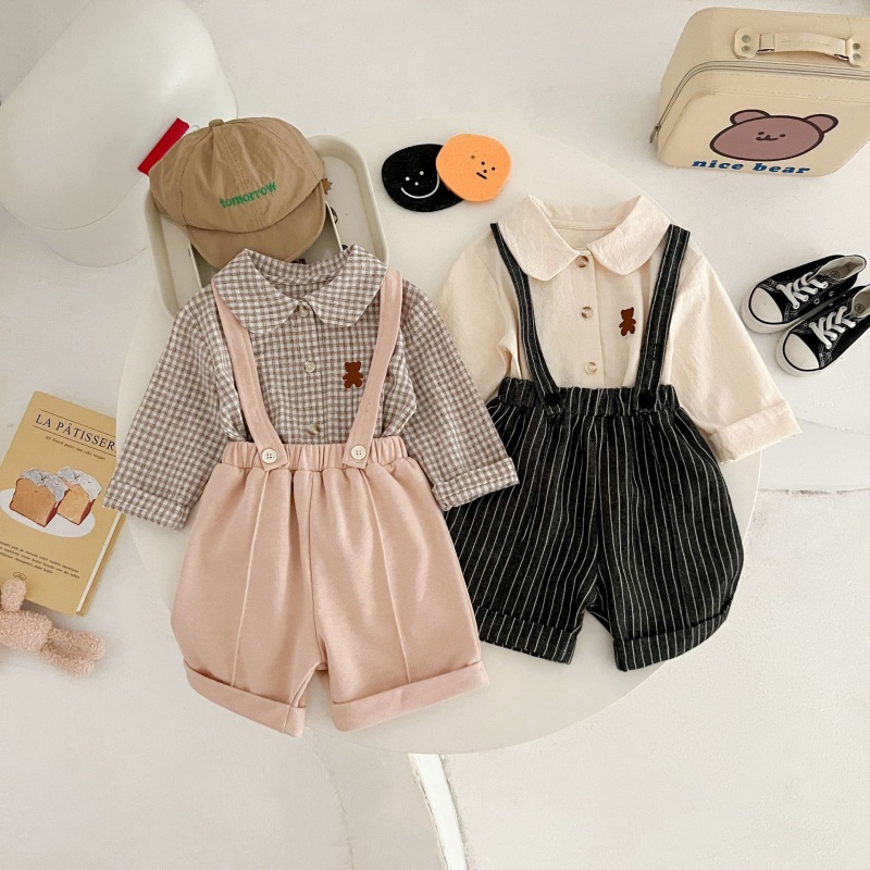 Baby doll collar shirt & workwear overall