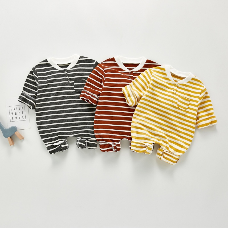 Baby Striped Pocket Stand-Up Collar Romper