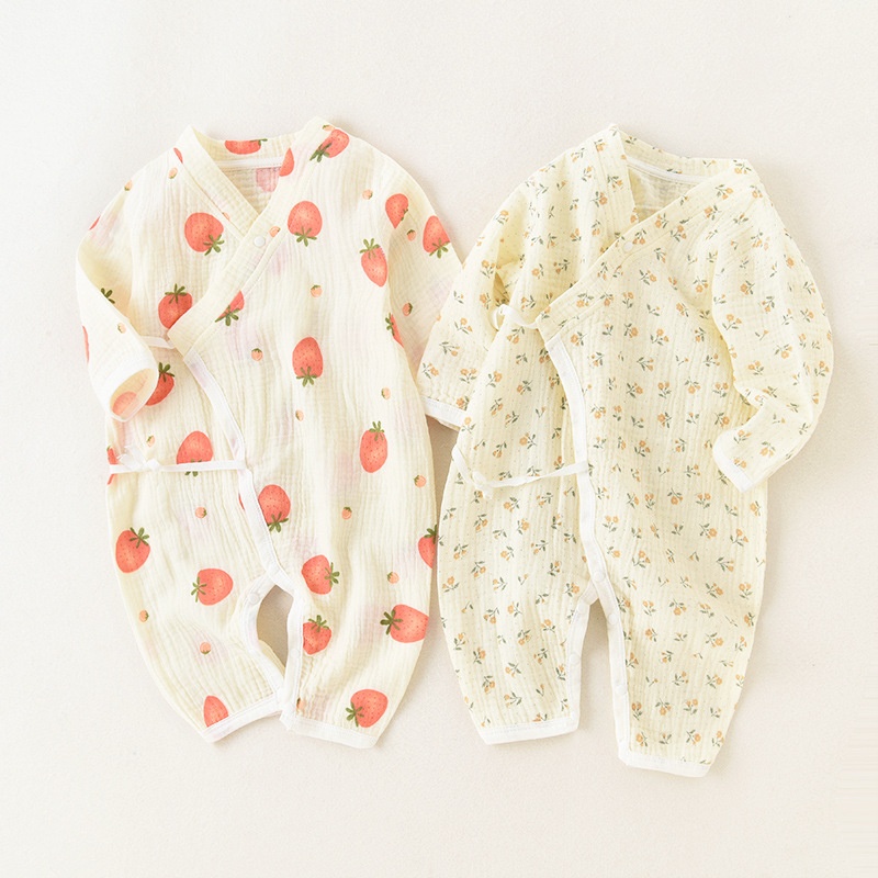 Baby Newborn Printed Gauze Tie-Up Romper