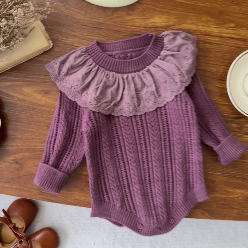 Baby Girl Purple Lace Collar Sweater Romper
