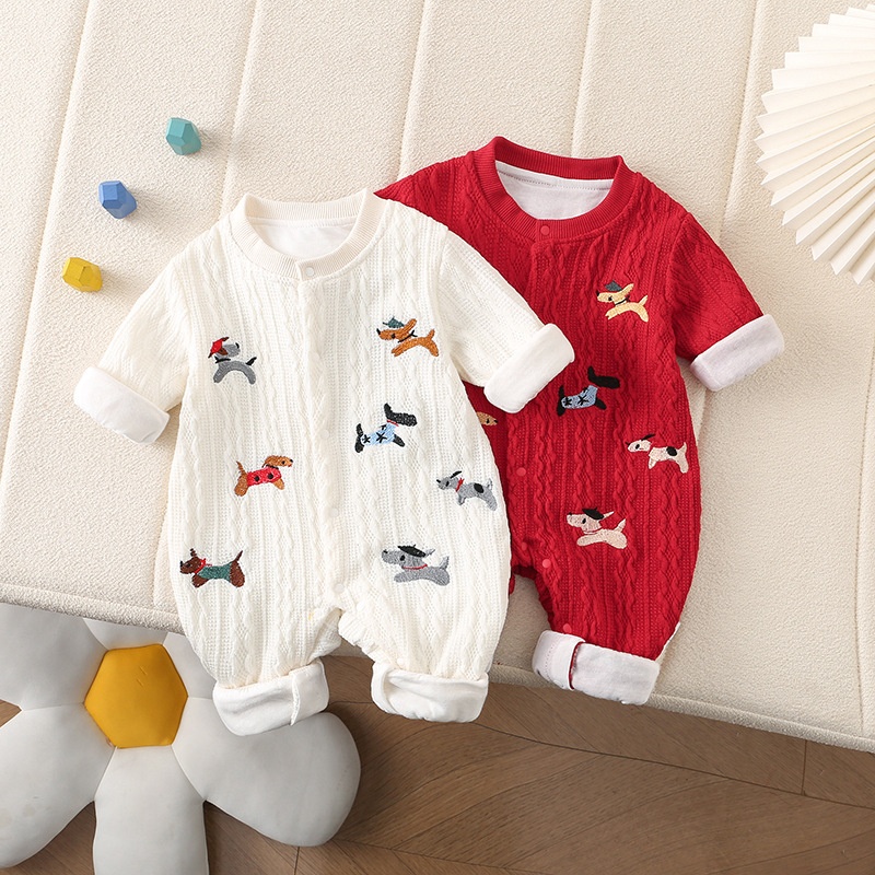 Baby Dog Print Sweater Double Layer Romper