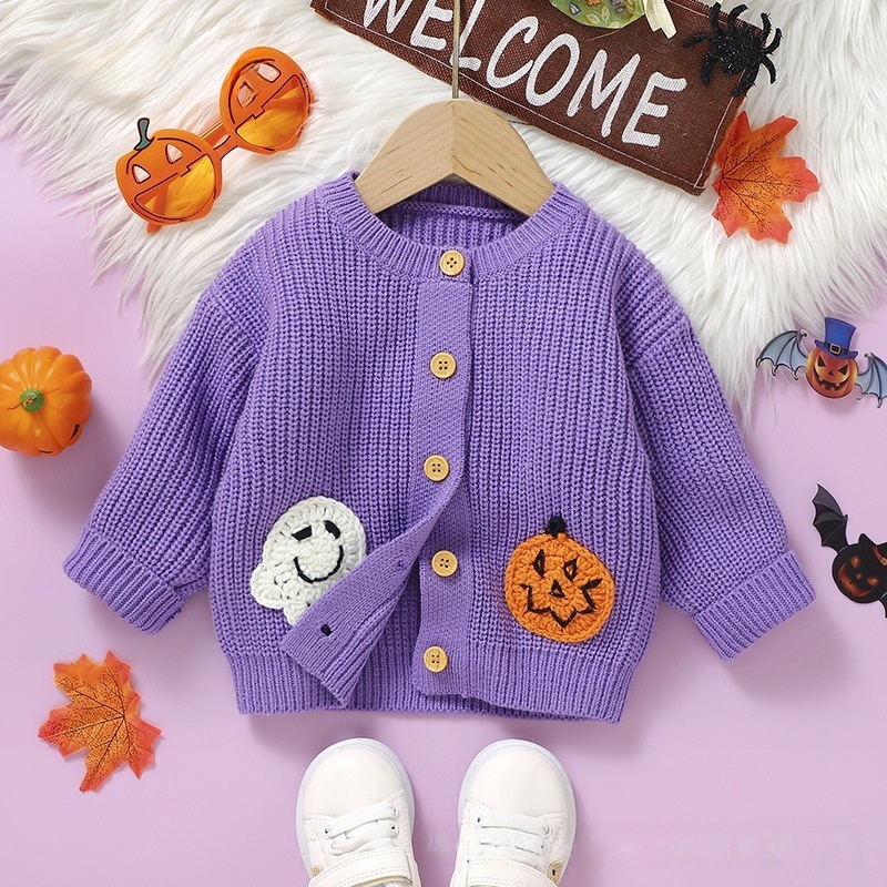 Baby Halloween 3D Pumpkin Knitted Cardigan