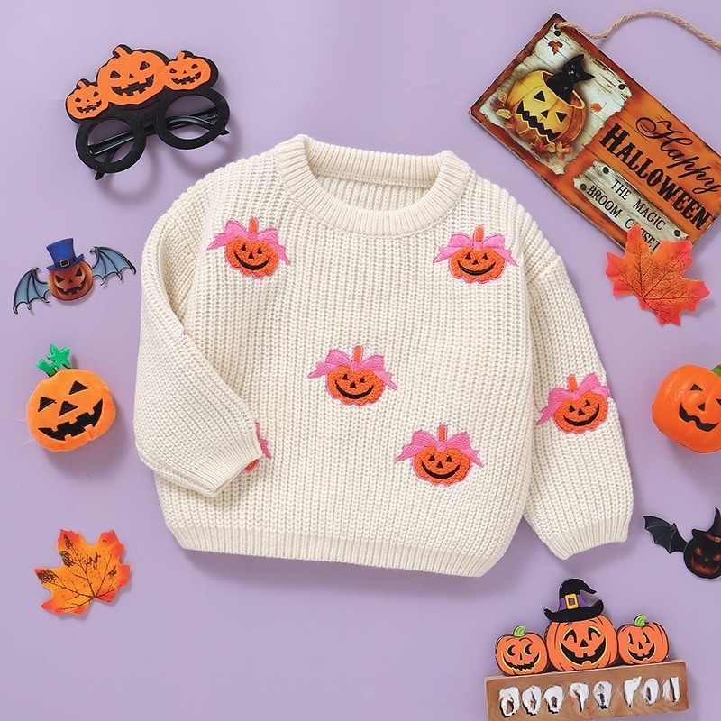 Baby Halloween Pumpkin Embroidered Sweater