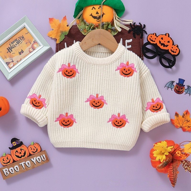 Baby Halloween Pumpkin Embroidered Sweater