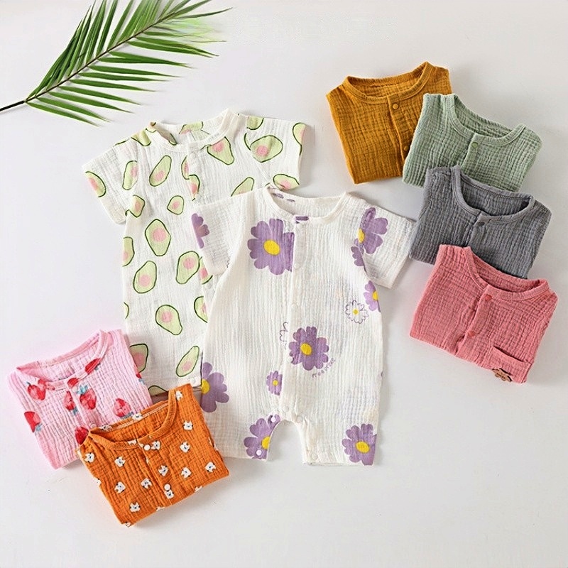 Baby Newborn Multicolor Floral Gauze Romper