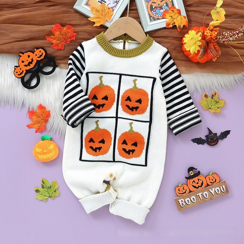 Baby Halloween Pumpkin Jacquard Romper