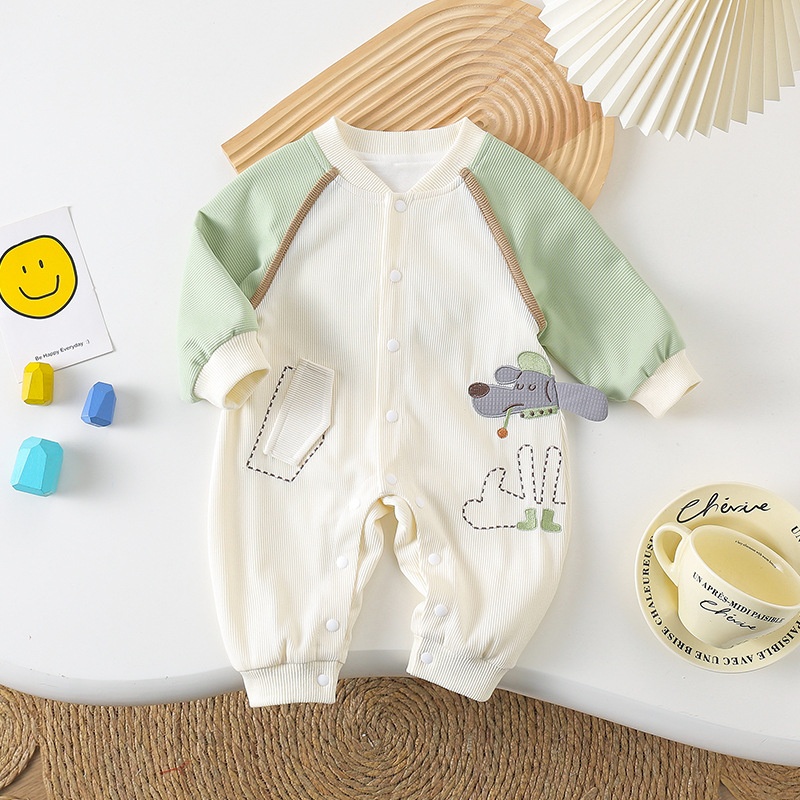 Baby Dog Print Color Block Double Layer Romper