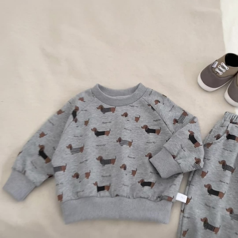 2-Piece Baby Toddler Dachshund Print Sweatshirt Set