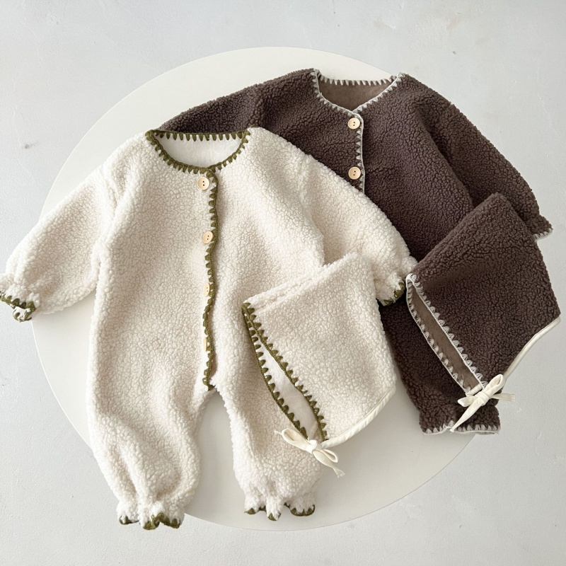2-Piece Baby Fleece-Lined Romper Set (Hat Included)