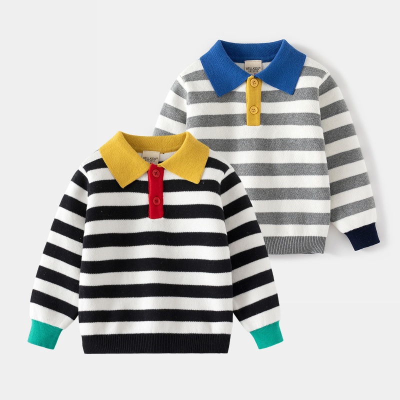 Baby Kids' Boy Striped Polo Neck Sweater