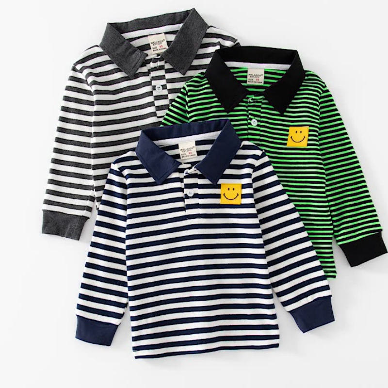 Baby Kids' Boy Smiley Face Striped Polo Shirt