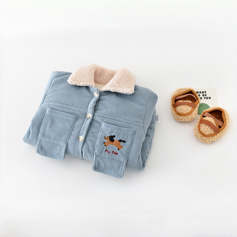 Baby Dog Print Corduroy Fleece Romper