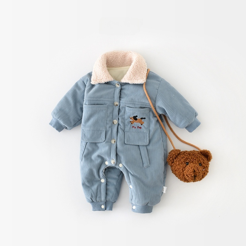 Baby Dog Print Corduroy Fleece Romper