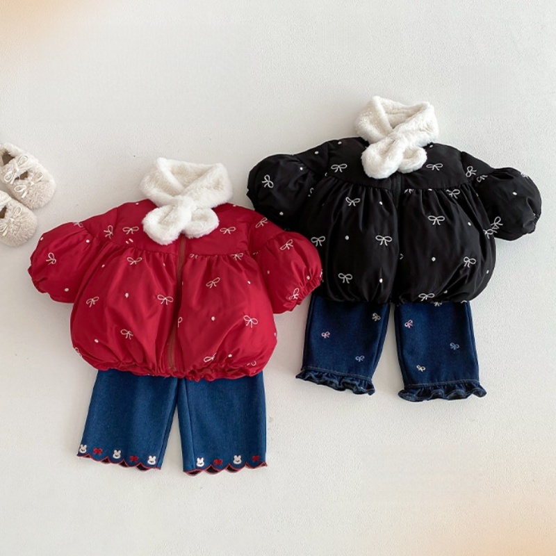 Baby Toddler Girls' Bow-Tie Fleece-Lined Denim Pants