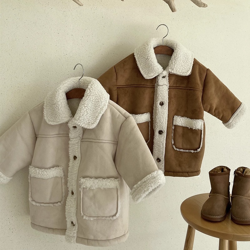 Baby kids' patchwork lambswool outerwear