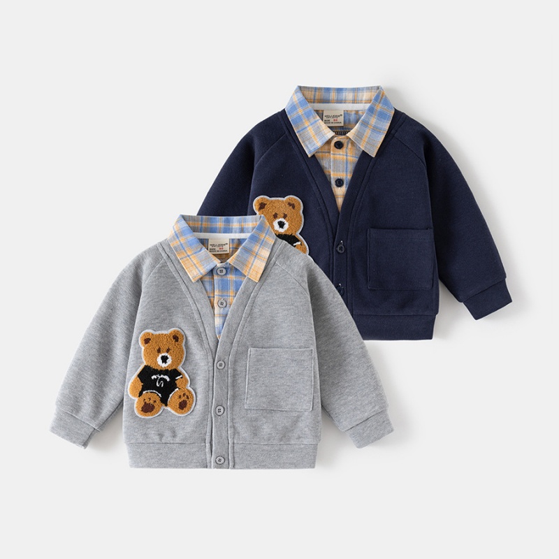 Baby Kids' Boy Bear Check Patchwork Top