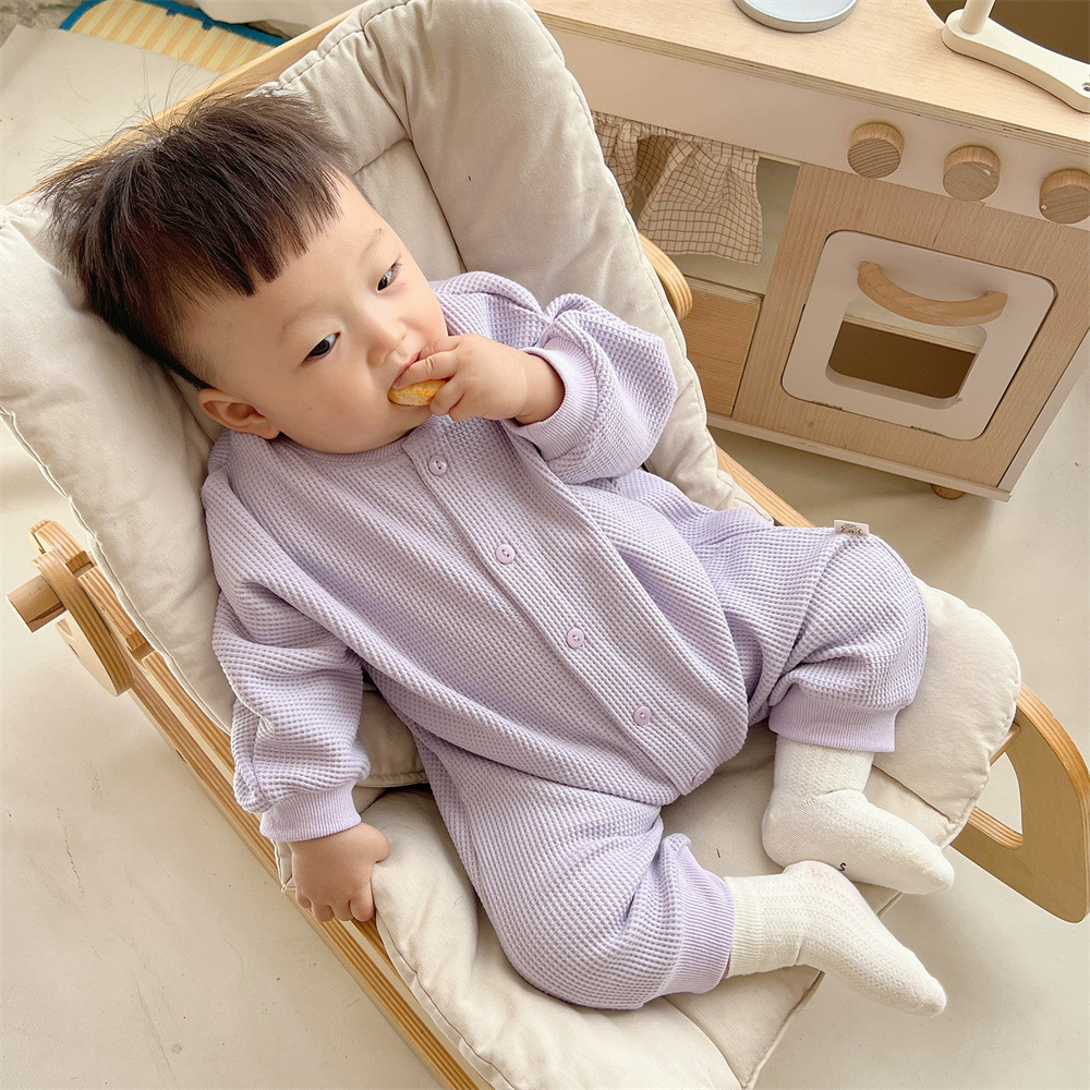 Baby Neutral Solid Color Casual Romper