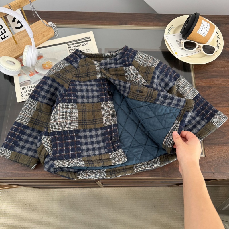 Kids Plaid Patchwork Warm-Weather Outerwear