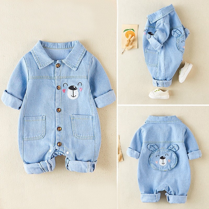 Baby Bear Print Denim Romper