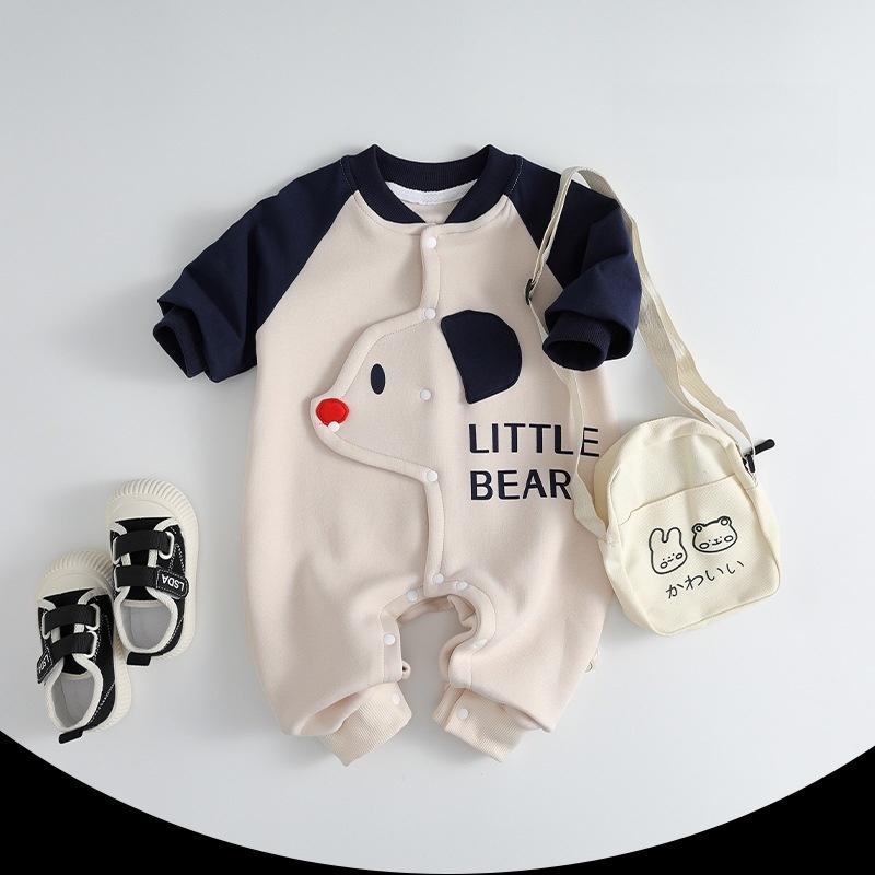 Baby Puppy Print Color-Block Romper